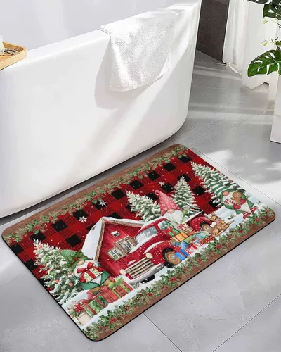 Tapete de baño de Navidad a cuadros para bañera, antideslizante, de secado rápido y absorbente, tierra de diatomeas, fregadero, cocina, sala de