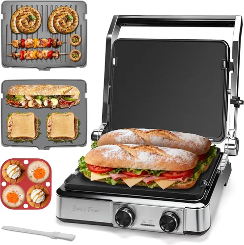 Miniatura 7 de Baker’s Friend Sandwichera para Desayuno, Prensa de Parrilla para Panini de 4 Rebanadas, Sandwichera Eléctrica con Luz Indicadora, Sandwichera