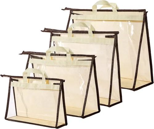 Miniatura 17 de Bolsas de Almacenamiento Transparentes para Bolsos Organizador de Armario, Bolsa de Almacenamiento Colgante con Cremallera para Bolsos, M Beige