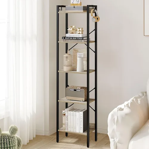 Miniatura 13 de Hzuaneri Estantería para libros, estantería industrial con 2 ganchos, organizador de almacenamiento para oficina en casa, sala de estar, dormitorio
