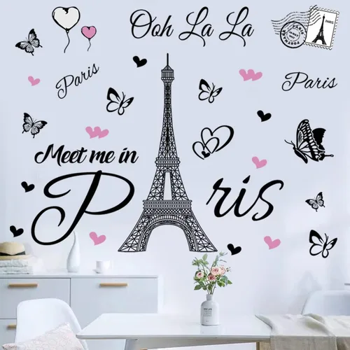 Miniatura 2 de Calcomanía de pared de la Torre Eiffel de París, calcomanía de pared autoadhesiva removible, decoración para dormitorio, cocina, oficina