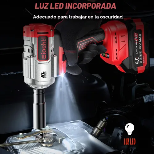 Miniatura 6 de Llave de impacto inalámbrica, 1200 Nm (900 pies-libras) Pistola de impacto sin escobillas de 1/2 pulgada, baterías de 2 x 4.0 AH motor de impacto