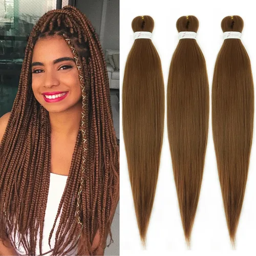 Miniatura 32 de Cabello trenzado marrón preestirado de 30 pulgadas, 3 paquetes de cabello trenzado preestirado de color 30 EZ, textura Yaki, extensiones de cabello