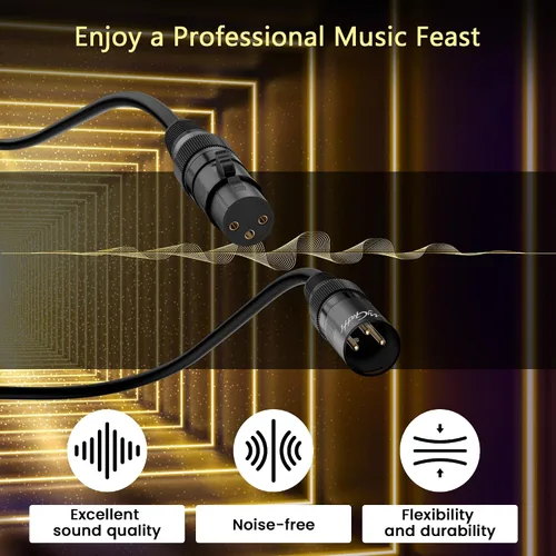 Miniatura 4 de XLR - Cable de micrófono de 2 pies, paquete de 4 unidades, cable de audio de micrófono equilibrado de 3 pines XLR macho a hembra, cable de conexión