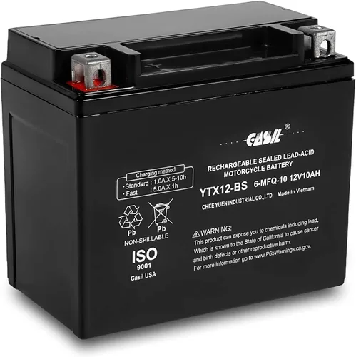 Batería YTX12-BS 12V 10Ah 180 CCA - Batería de alto rendimiento AGM SLA para deportes de potencia de Casil