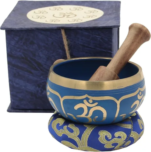 DharmaObjects® Juego de regalo de caja de cojín de mazo azul tibetano para meditación y yoga (azul marino)