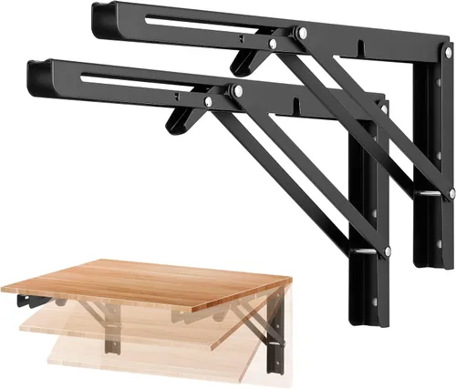 Miniatura 25 de Ravinte - Paquete de 2 soportes plegables de 20 pulgadas para estantes - Negro mate, soportes plegables resistentes para mesas y bancos - Diseño que