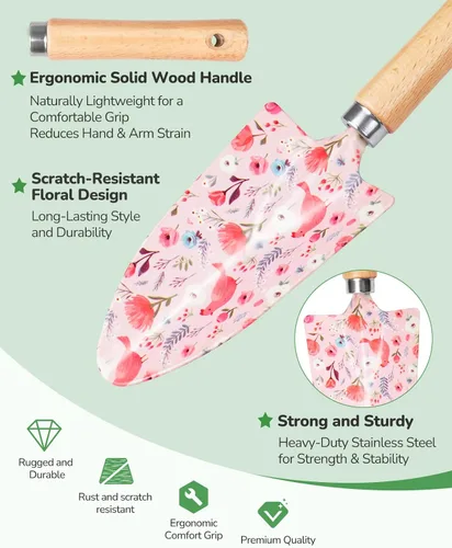 Miniatura 2 de Grenebo Herramientas de Jardinería, Juego de Regalo de Jardinería de 10 Piezas para Mujeres, Herramientas Antióxido y de Alta Resistencia con Bolsa