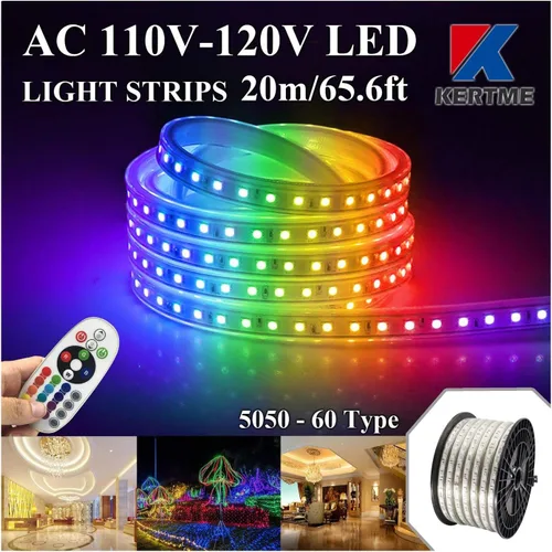 Miniatura 18 de Tira de luces LED tipo 5050-60 CA de 110-120 V, flexible, impermeable, regulable, multimodos de luz LED + control remoto de 23 teclas para 2-Blanco