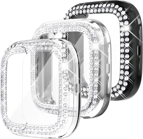 Miniatura 12 de Fullife Paquete de 10 Parachoques de TPU para Fitbit Versa 2, Fundas de Cristal con Diamantes Brillantes HD, Funda Protectora Completa, Resistente a