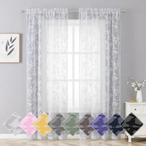 Miniatura 32 de OVZME Anji - 2 paneles de cortinas traslúcidas de gasa marrón de 72 pulgadas de largo para dormitorio, doble bolsillo para barra, tela ligera