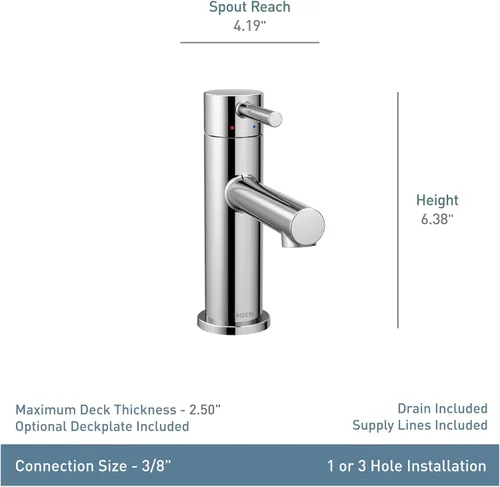 Miniatura 3 de Grifo monocomando Moen de arco alto para baño, 6190BN Níquel cepillado