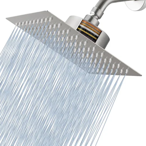 Voolan Cabezal de ducha de lluvia con filtrado - Cabezales de ducha de lluvia grandes de alto flujo hechos de acero inoxidable - Filtro de cabezal