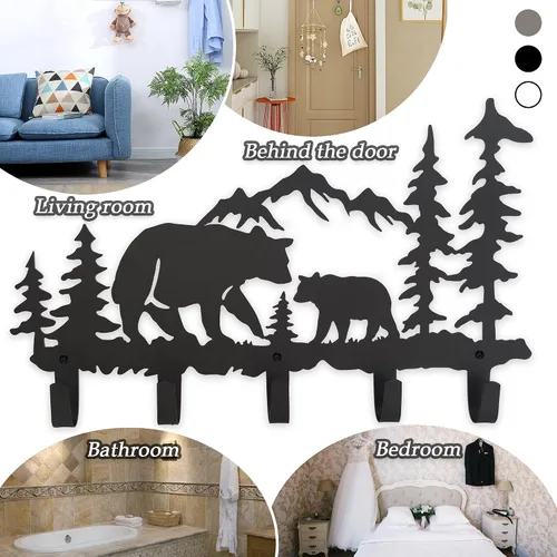 Miniatura 6 de Ganchos de Abrigo de Metal con Oso Arte de Pared Decorativo - Colgadores de Oso y Portallaves - Ganchos con Temática de Animales Decoración Dulce