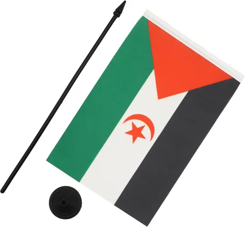 Miniatura 254 de AZ FLAG Sierra Leone Bandera de mesa 5'' x 8'' - Bandera de escritorio de Sierra Leona 21 x 14 cm - Bastón y base de plástico negro