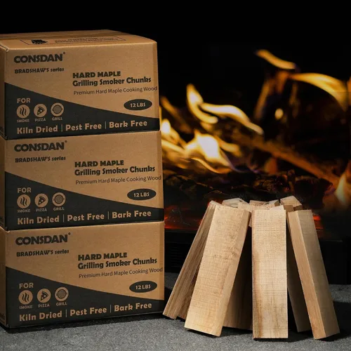 Miniatura 13 de CONSDAN Astillas de madera de nogal para ahumador y barbacoa, cultivadas en Estados Unidos, secadas al horno, trozos de madera natural (12 libras)