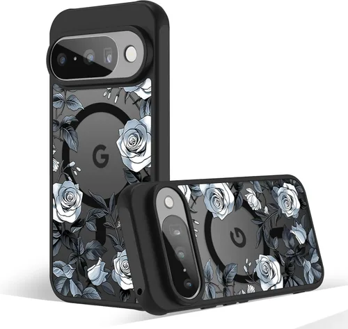 Miniatura 36 de Funda magnética para Google Pixel 10A [Compatible con MagSafe] Funda con patrón floral de flores negras para mujeres y niñas, con borde de TPU Rama