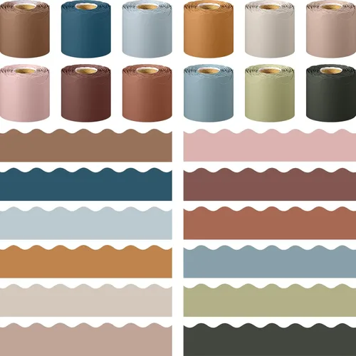 Ctosree 12 rollos de bordes coloridos de 630 pies para tablón de anuncios a granel para decoración de aula, borde ondulado enrollado para decoración