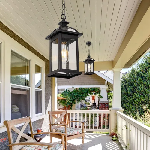 Miniatura 6 de Darkaway Farol colgante para exteriores, luz colgante de porche con vidrio de aluminio para exteriores, para porche, patio, entrada