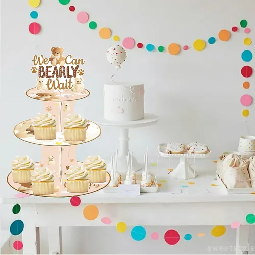 Miniatura 7 de umoni We Can Bearly Wait - Soporte para cupcakes de oso para baby shower, 3 niveles con tema de oso, soporte para cupcakes We Can Bearly Wait
