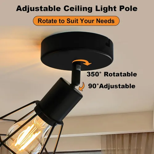 Miniatura 2 de LTBLIGHT Iluminación LED de pista de 1 luz, luz de techo ajustable negra con jaula de alambre de metal, lámpara de granja para dormitorio, mesita