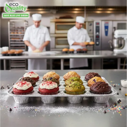 Miniatura 4 de Molde de aluminio para magdalenas de 12 tazas – Moldes desechables de aluminio para magdalenas – Estaño para magdalenas ideal para hornear cupcakes