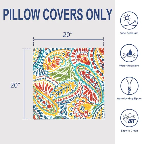 Miniatura 236 de Juego de 2 almohadas para exteriores de 16 x 16 pulgadas, repelentes al agua con interiores, para muebles de patio, hogar, jardín, geometría bohemia