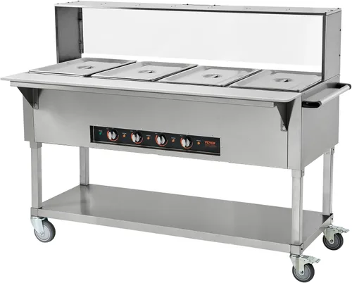 Miniatura 11 de Vevor - Calentador de alimentos comercial de 4 bandejas, mesa de vapor eléctrica de 4 x 20.6QT, calentador de alimentos para buffet de catering