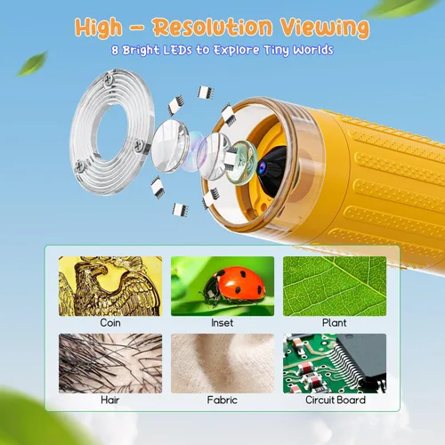 Miniatura 3 de SKYBASIC Microscopio Digital para Niños, Pantalla de 2" Microscopio de Mano 1000X HD de Bolsillo Microscopios Portátiles con Cámara, Regalos