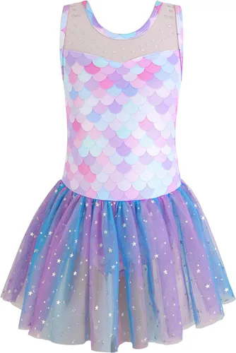 EQSJIU Ballet Leotard with Tutu Skirt for Girls Dance Gymnastics Toddlers Sparkly Snowflake Party Dress Outfit Kids