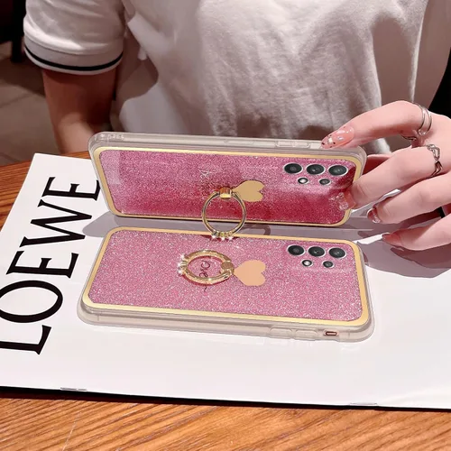 Miniatura 3 de Para Samsung Galaxy A52 5G Caso Lindas Niñas Mujeres Shell De Brillo De Lujo Con Anillo De Corazón Kickstand Cubierta Protectora A Prueba De Golpes
