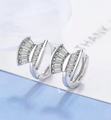 Miniatura 2 de AT Jewellery - 925 Sterling Silver Diamond Cut Stone Double Sided Huggie Hoop Earrings