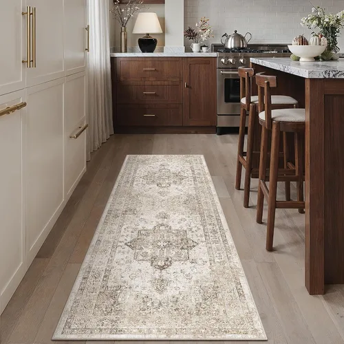 Miniatura 112 de PureCozy - Alfombra de área beige de 8 x 10, lavable, vintage, alfombra para sala de estar, dormitorio, gran alfombra suave retro de pelo bajo