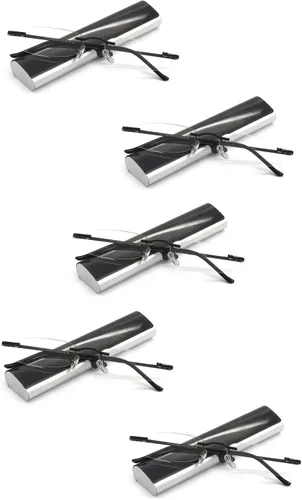 5 pares de gafas de lectura sin montura de metal con bisagra de resorte ligero estuche delgado para hombres y mujeres