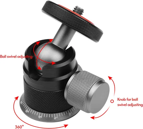Miniatura 3 de Andoer DSLR - Cabezal de bola de trípode de aleación de aluminio, montaje panorámico de 360° giratorio de 180° con base escalada, montaje universal
