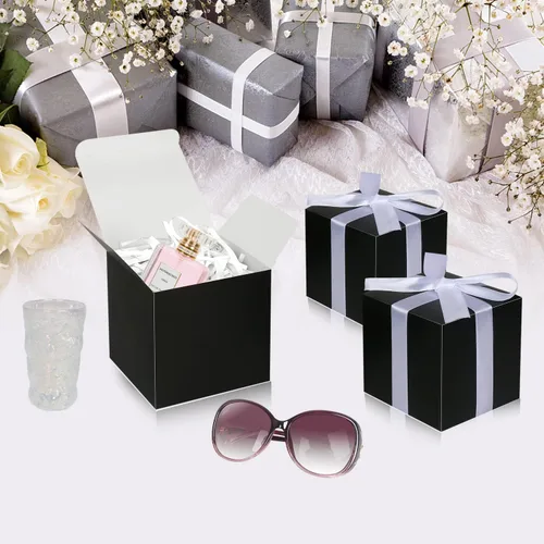 Miniatura 3 de Cajas de regalo negras de 5 x 5 x 5 pulgadas, paquete de 30 cajas de regalo de papel con tapas para regalo, caja de propuesta de dama de honor