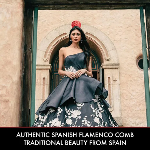 Miniatura 3 de Ole Ole Flamenco Peine para bailarines con diseño ornamental Español Horquillas para bailarines (rojo)