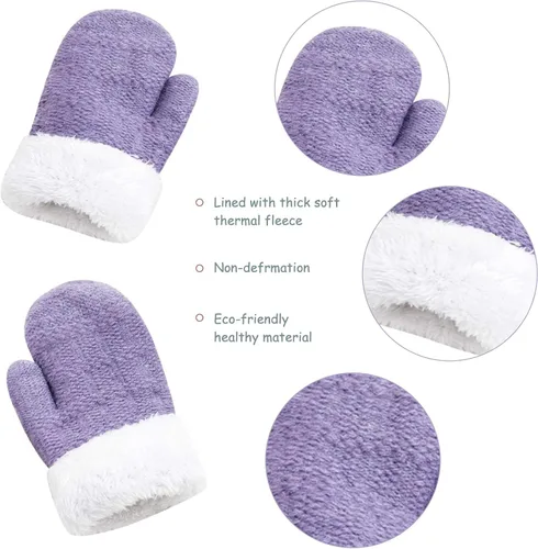 Miniatura 4 de Conjunto de guantes y gorro de invierno para niños, gorro de forro polar cálido, gorro de punto y guantes para niños y niñas