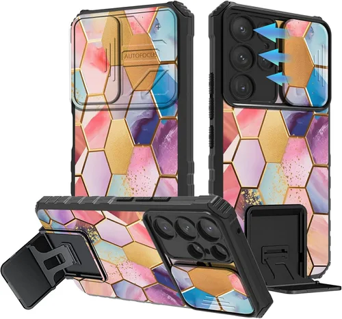 Miniatura 787 de Funda para Samsung Galaxy S22 Ultra 5G, Galaxy S22 Ultra con cubierta de cámara deslizante, funda resistente de doble capa con función atril Black