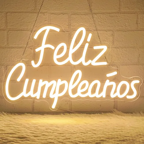 Letrero de neón de Feliz Cumpleaños, letrero de feliz cumpleaños, luz LED de neón española con regulador de intensidad alimentado por USB, letrero