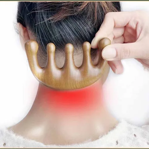 Miniatura 9 de Peine de meridianos de cinco dientes de madera pura 100% natural, hecho a mano, portátil, alambre dorado, sándalo, cabeza ancha, meridianos