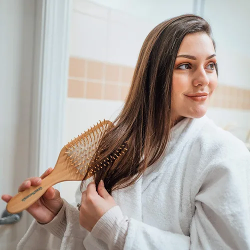 Miniatura 2 de Cepillo de pelo con cerdas de madera Longitud 10.25 pulgadas de ancho 3.5 pulgadas Cepillo de pelo grande con mango de madera natural ecológico