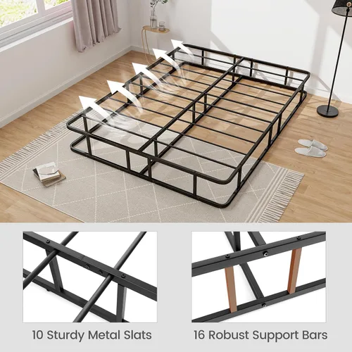 Miniatura 8 de KOMFOTT Base de cama de plataforma de metal tamaño Queen, base de colchón de metal resistente, plataforma de soporte de listones de metal con patas