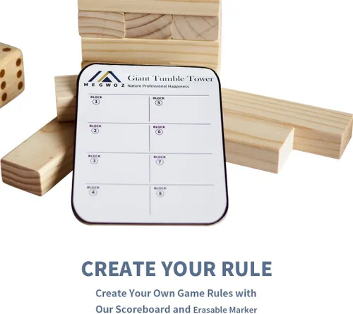 Miniatura 6 de Megwoz Juegos de torre de caída mediana para niños y adultos, 66 bloques de madera de pino de Nueva Zelanda apilados a 3.5 pies, juegos familiares