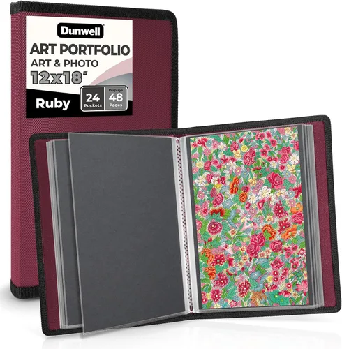 Miniatura 22 de Dunwell Carpeta de álbum de portafolio de arte (negro) - Carpeta de cartera de 11 x 17 pulgadas para obras de arte, 24 fundas de plástico, libro