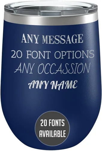 Miniatura 17 de Vaso de vino personalizado de acero inoxidable recubierto de polvo de 12 onzas con tapa, grabado personalizado, regalos de vino personalizados