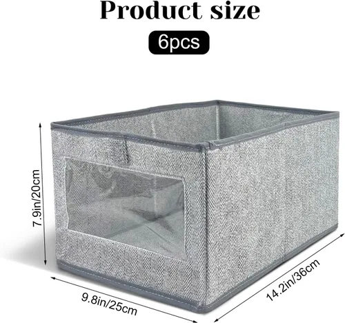 Miniatura 2 de 6 contenedores de almacenamiento de lino con ventana transparente, cesta para estantes, organizador de ropa, contenedores de almacenamiento