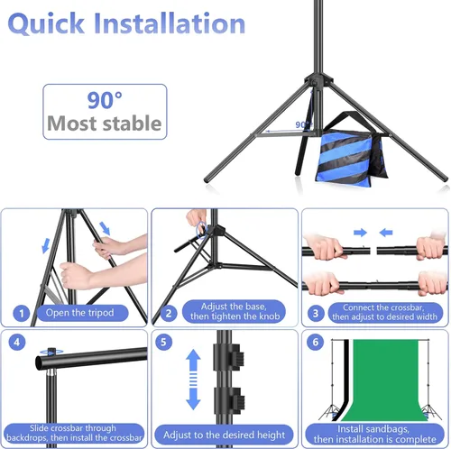 Miniatura 6 de EMART Kit de soporte de fondo para estudio de video fotográfico, sistema de soporte de fotografía ajustable de 7 x 10 pies con fondo de poliéster