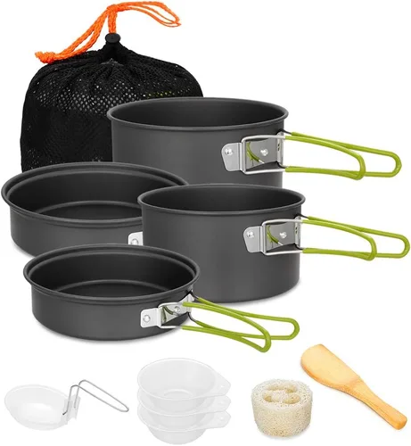 Gutsdoor Juego de utensilios de cocina para camping, utensilios de fogata, equipo de cocina antiadherente, ligero, apilable, tazones con bolsa de