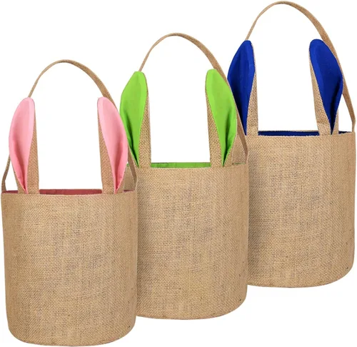 Miniatura 7 de 3 unidades de cesta de caza de huevos de Pascua para niños, cesta de conejo, bolsas de huevo, conejo, colas esponjosas, fiesta, celebrar